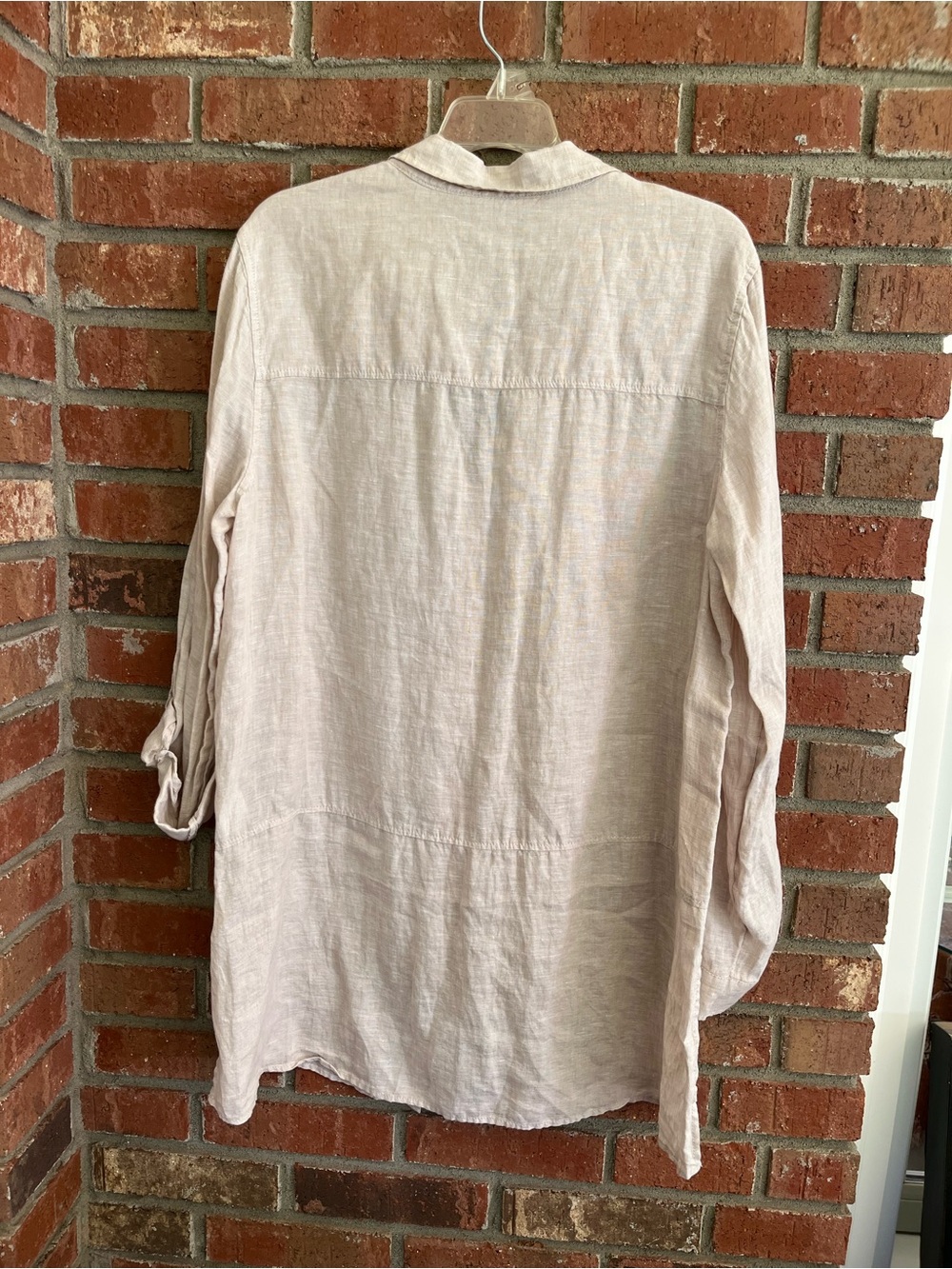 Tahari Light Beige Linen Button-Up Tunic Sz XL Natural Breathable Quit Luxury - Picture 3 of 8